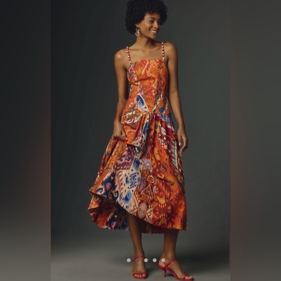 FARM Rio Vibrant Orange and Blue Midi Dress - Picture 1 of 13